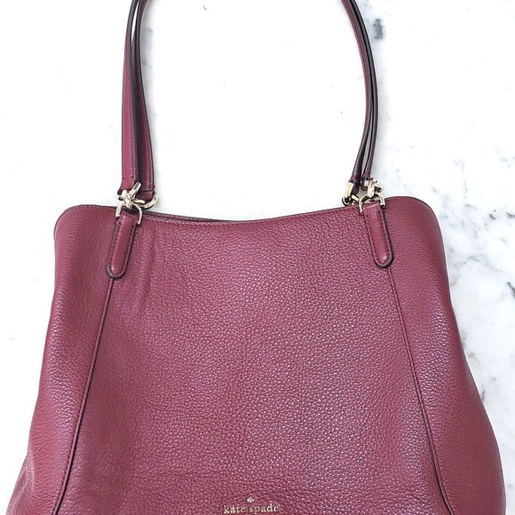 Kate Spade NY Medium Jackson Pebble Leather Cherrywood Red 3 Compartment Satchel - Picture 2 of 16